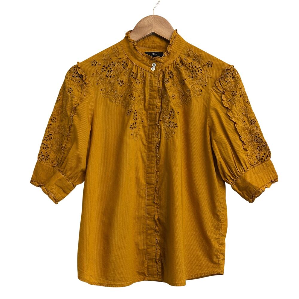 J.Crew Size S Mustard Eyelet Embroidered Ruffle Blouse